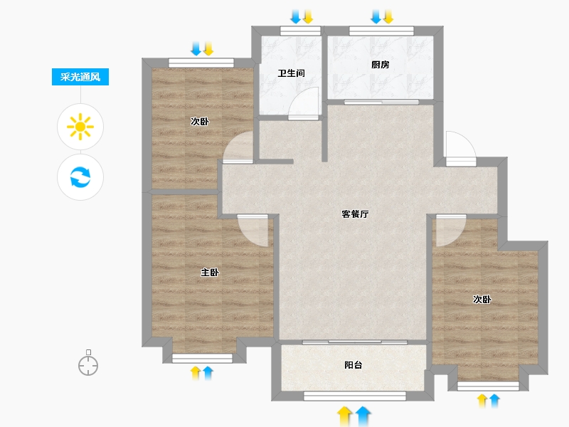 天津-天津市-红星紫御半岛1号楼,21号楼,22号楼,23号楼建面98m²-71.58-户型库-采光通风