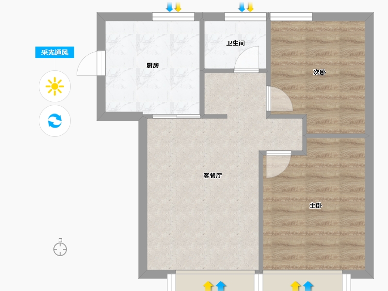 天津-天津市-红星紫御半岛2号楼,3号楼,建面57m²-45.60-户型库-采光通风