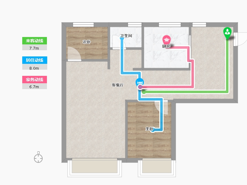 天津-天津市-红星紫御半岛2号楼,3号楼,建面72m²-57.61-户型库-动静线