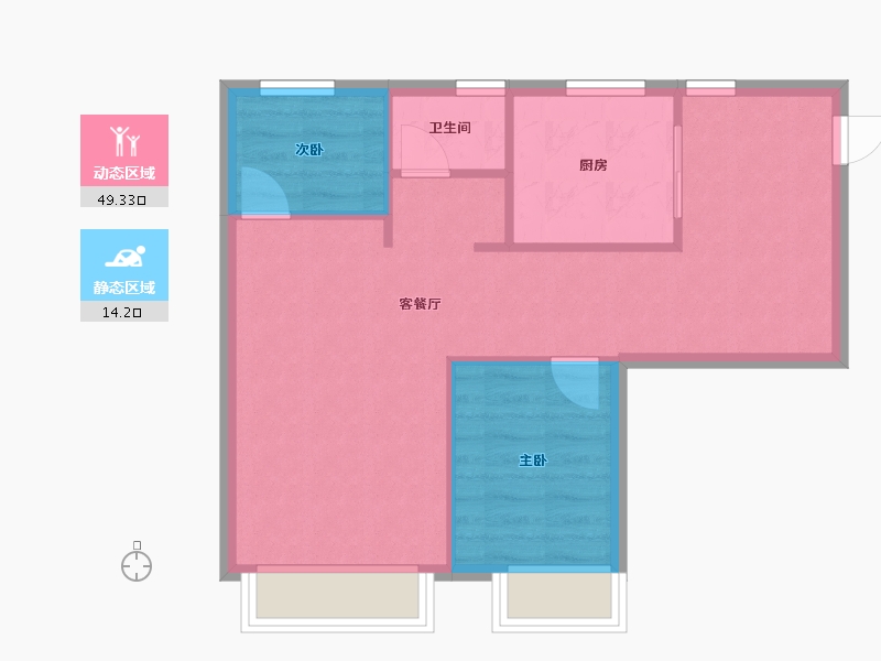 天津-天津市-红星紫御半岛2号楼,3号楼,建面72m²-57.61-户型库-动静分区