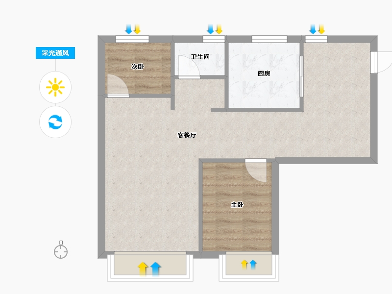 天津-天津市-红星紫御半岛2号楼,3号楼,建面72m²-57.61-户型库-采光通风