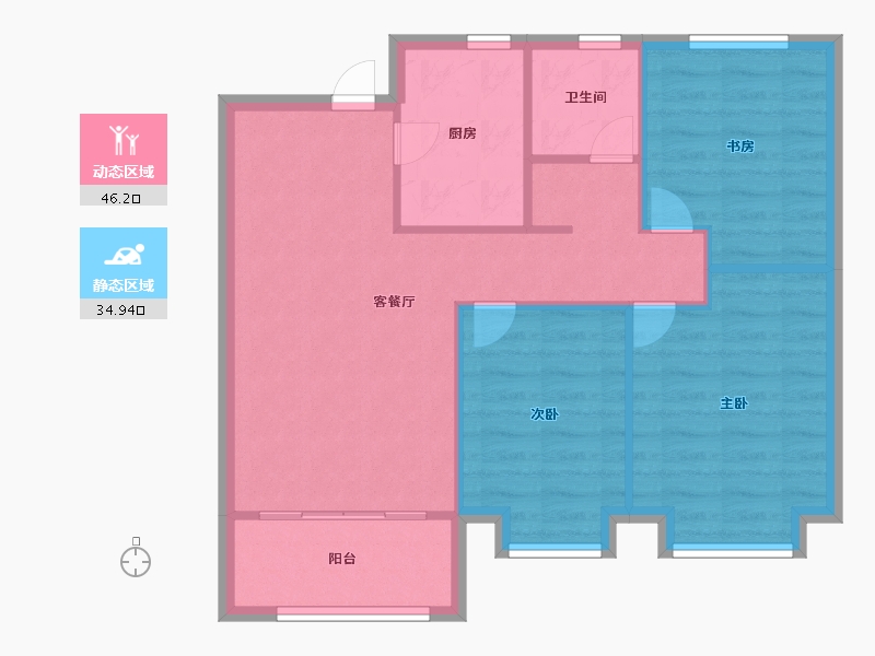 天津-天津市-和昌府27号楼建面92m²-73.60-户型库-动静分区