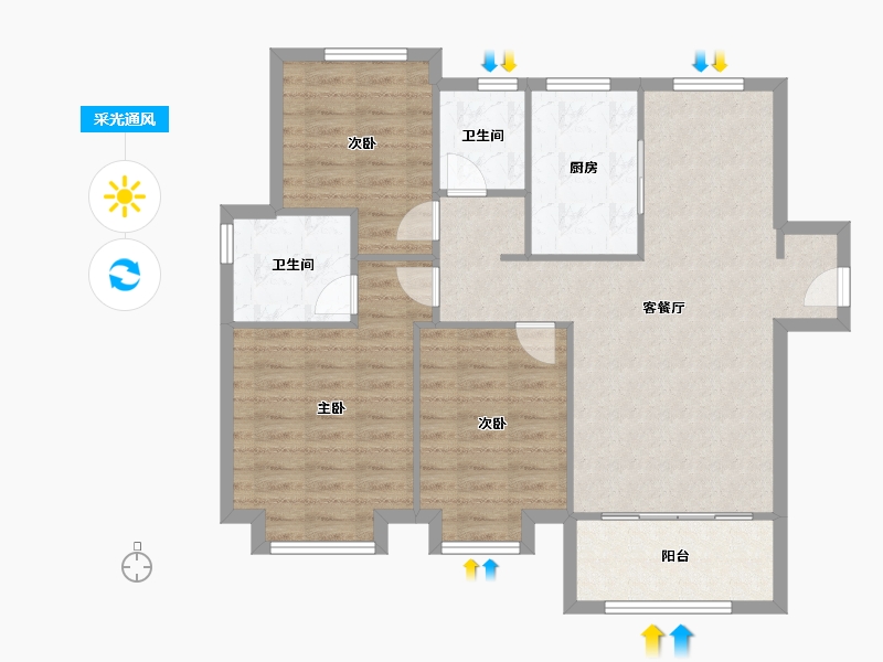 天津-天津市-和昌府27号楼建面110m²-88.00-户型库-采光通风