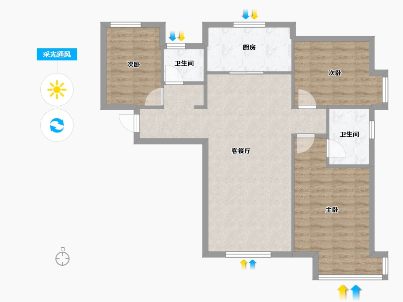 天津-天津市-京能海语城90号楼,91号楼,92号楼建面126m²-86.25-户型库-采光通风