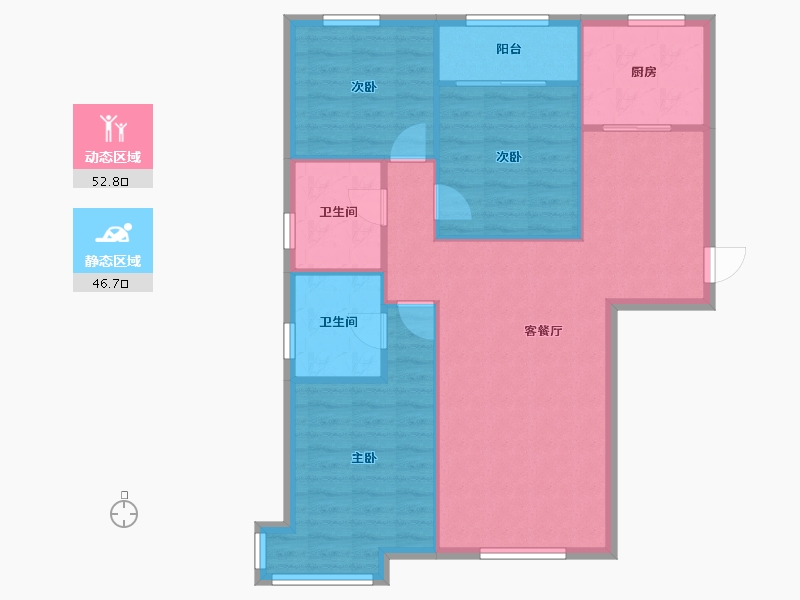 天津-天津市-京能海语城90号楼,91号楼,92号楼建面128m²-90.91-户型库-动静分区