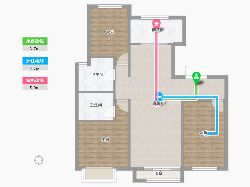 天津-天津市-京能海语城81号楼,建面124m²-86.97-户型库-动静线