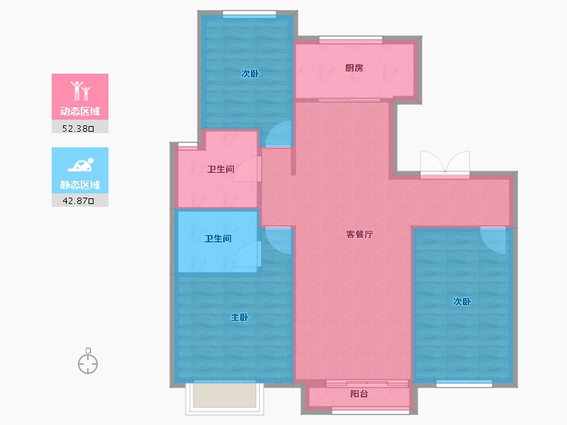 天津-天津市-京能海语城81号楼,建面124m²-86.97-户型库-动静分区