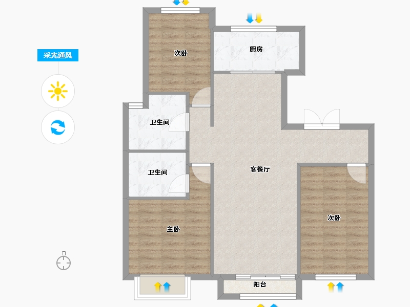 天津-天津市-京能海语城81号楼,建面124m²-86.97-户型库-采光通风