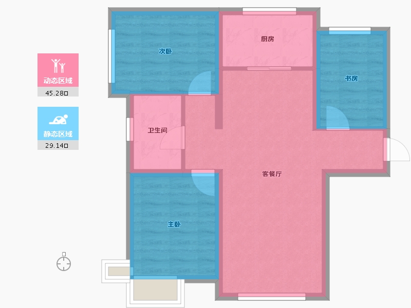 天津-天津市-京能海语城87号楼,建面100m²-66.26-户型库-动静分区