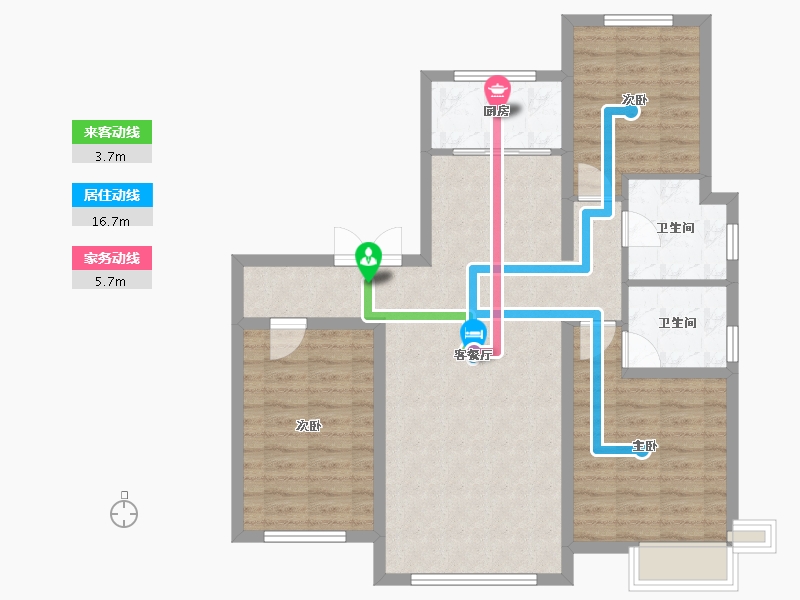 天津-天津市-京能海语城81号楼,建面134m²-91.25-户型库-动静线