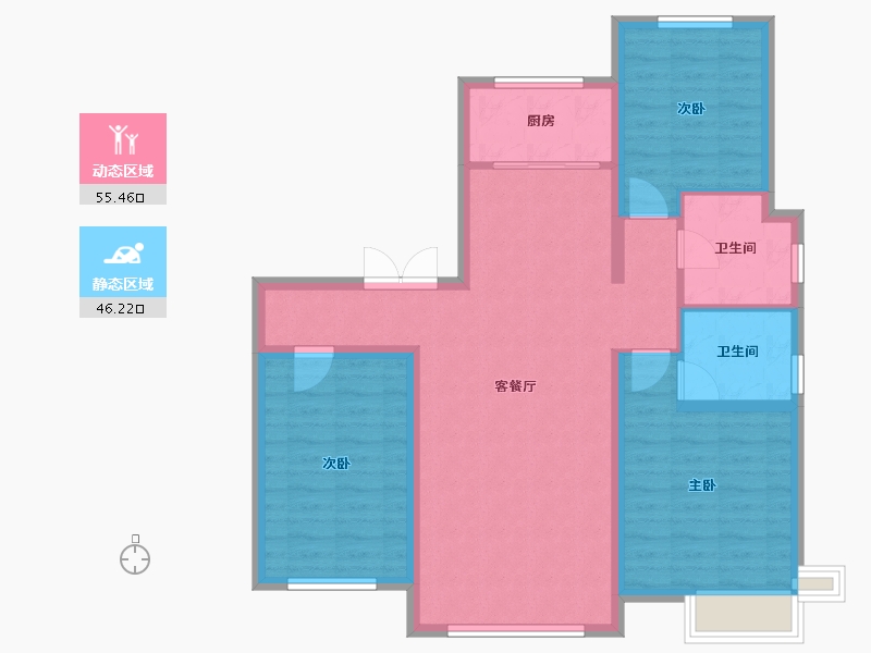 天津-天津市-京能海语城81号楼,建面134m²-91.25-户型库-动静分区