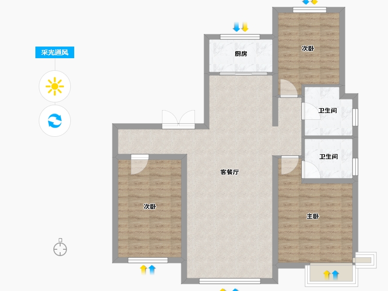 天津-天津市-京能海语城81号楼,建面134m²-91.25-户型库-采光通风