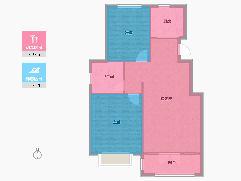 天津-天津市-经纬城市绿洲滨海经纬城市绿洲滨海海居园26号楼,经纬城市绿洲滨海海居园30号楼建面96m²-70.20-户型库-动静分区