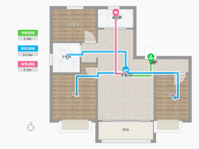 天津-天津市-碧桂园华厦阅海碧御园3号楼,碧御园5号楼,碧御园6号楼建面108m²-86.40-户型库-动静线