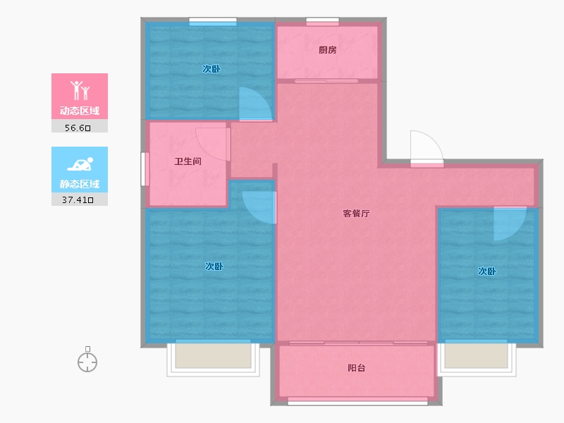 天津-天津市-碧桂园华厦阅海碧御园3号楼,碧御园5号楼,碧御园6号楼建面108m²-86.40-户型库-动静分区