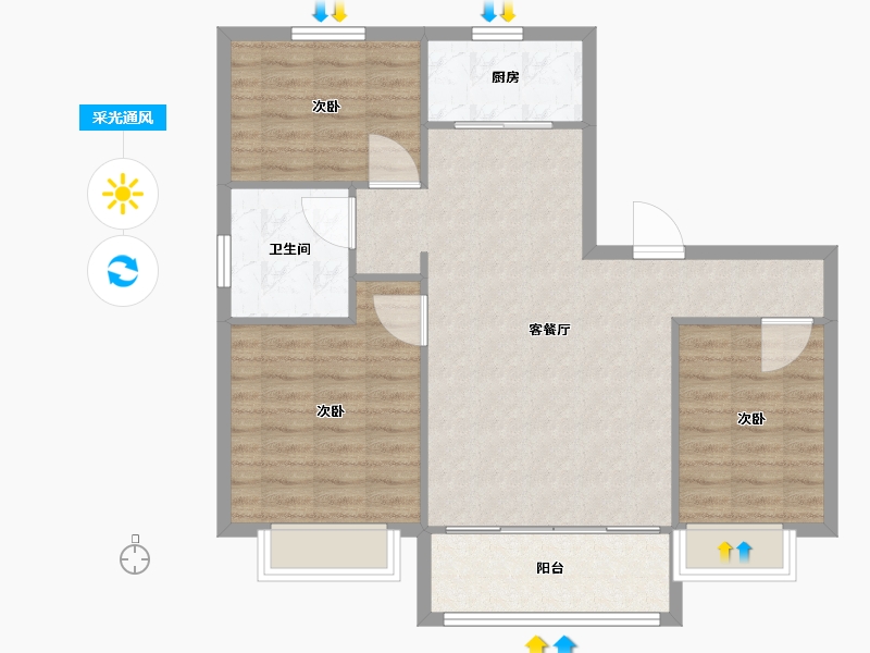 天津-天津市-碧桂园华厦阅海碧御园3号楼,碧御园5号楼,碧御园6号楼建面108m²-86.40-户型库-采光通风