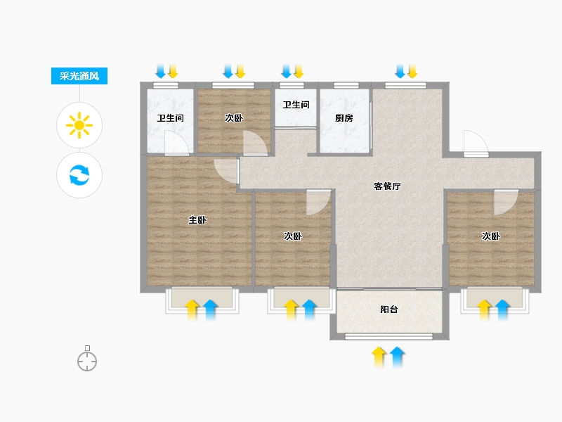 天津-天津市-碧桂园力高理想海19号楼,建面143m²-114.40-户型库-采光通风