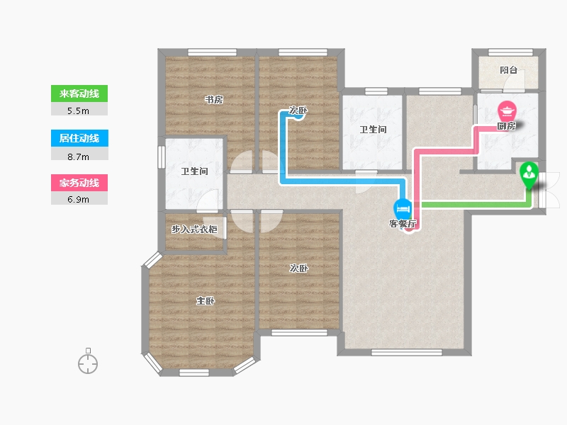 天津-天津市-海宁湾4号楼,建面167m²-115.65-户型库-动静线