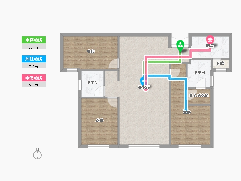 天津-天津市-海宁湾4号楼,建面128m²-87.55-户型库-动静线