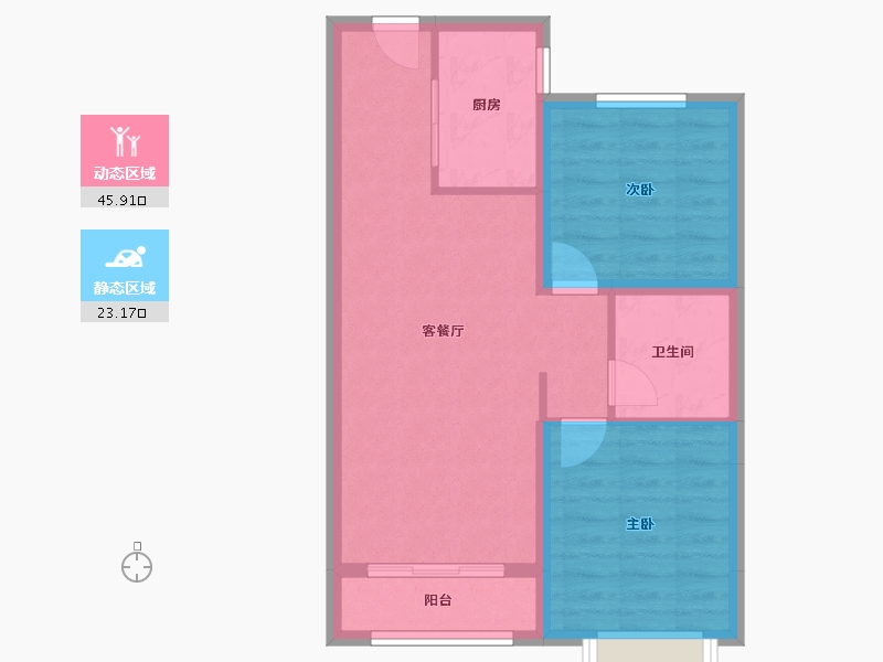 天津-天津市-中交上东湾上东花苑8号楼,上东花苑9号楼建面90m²-61.80-户型库-动静分区