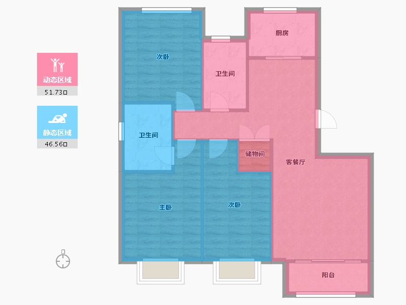 天津-天津市-中交上东湾上东花苑30号楼建面124m²-89.50-户型库-动静分区