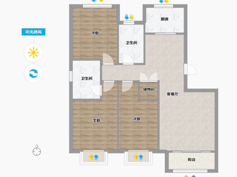 天津-天津市-中交上东湾上东花苑30号楼建面124m²-89.50-户型库-采光通风