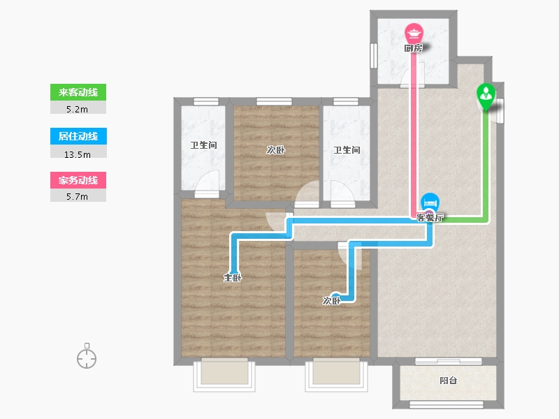 天津-天津市-金科集美天城民安里17号楼,民安里21号楼建面127m²-88.58-户型库-动静线