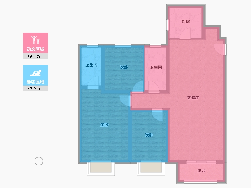 天津-天津市-金科集美天城民安里17号楼,民安里21号楼建面127m²-88.58-户型库-动静分区