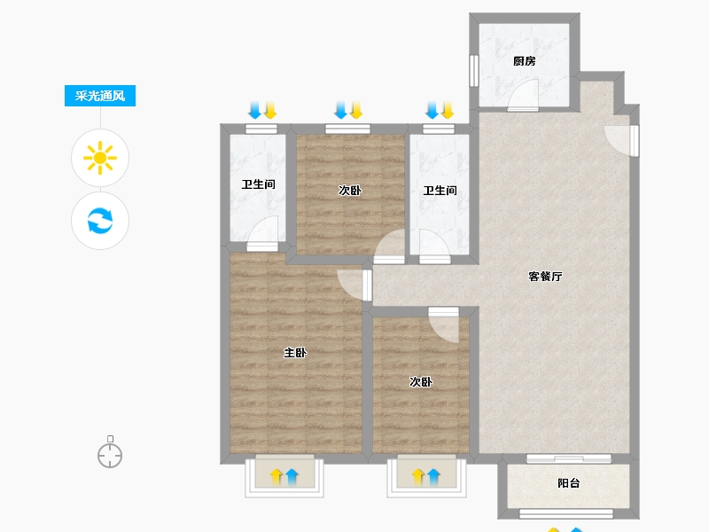 天津-天津市-金科集美天城民安里17号楼,民安里21号楼建面127m²-88.58-户型库-采光通风