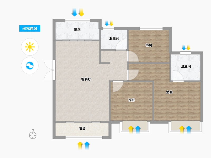 天津-天津市-华远棠悦咏棠轩11号楼,咏棠轩21号楼,咏棠轩1号楼,逸棠苑1号楼建面125m²-100.00-户型库-采光通风