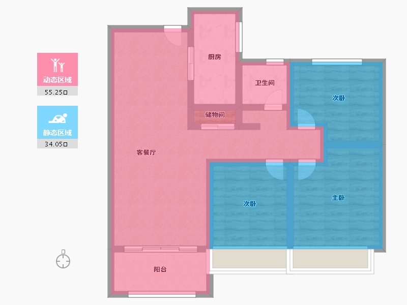 天津-天津市-沽北壹號9号楼建面98m²-78.39-户型库-动静分区