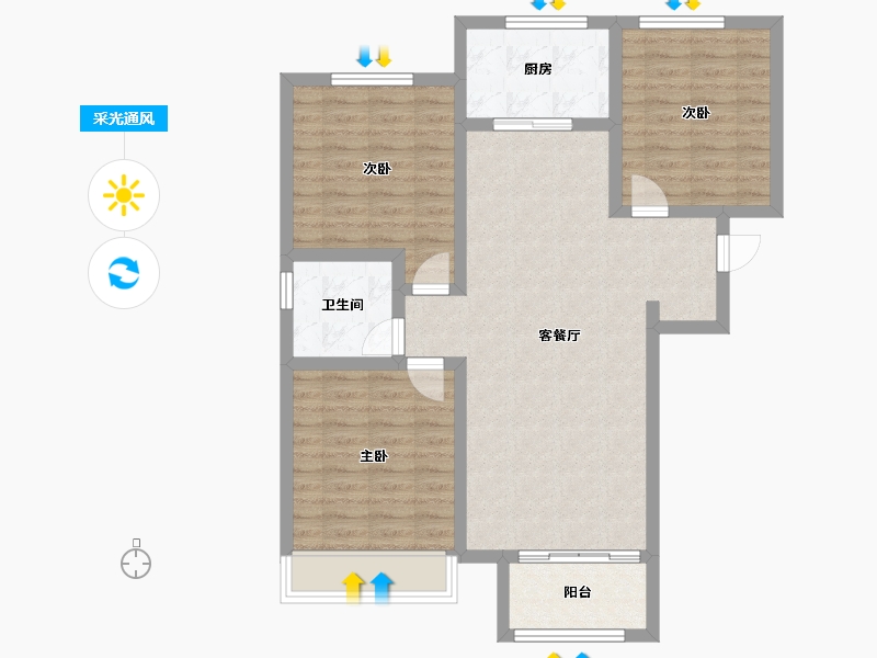 天津-天津市-沽北壹號9号楼110m²-88.00-户型库-采光通风