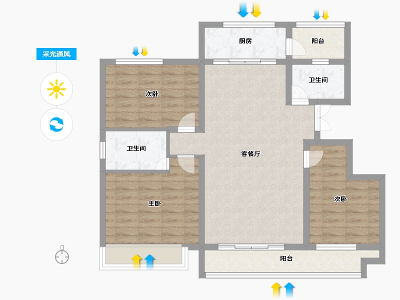 天津-天津市-沽北壹號26号楼110m²-88.00-户型库-采光通风