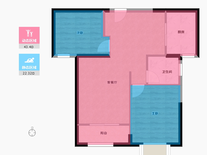 天津-天津市-世茂鼓浪水镇月沙湾26号楼建面87m²-59.04-户型库-动静分区