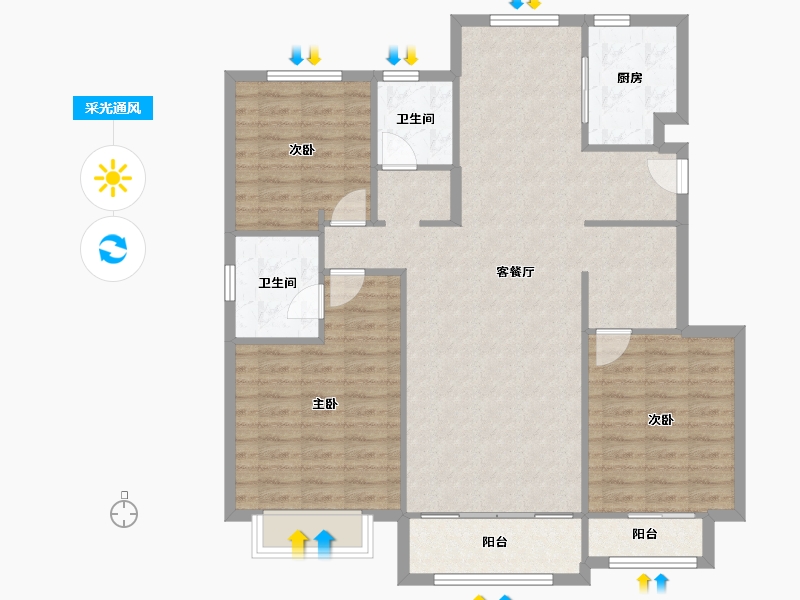 天津-天津市-世茂鼓浪水镇鼓浪湾70号楼,鼓浪湾77号楼,鼓浪湾73号楼,鼓浪湾74号楼建面142m²-111.21-户型库-采光通风