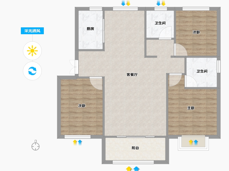 天津-天津市-融信西海岸28号楼建面119m²-95.20-户型库-采光通风