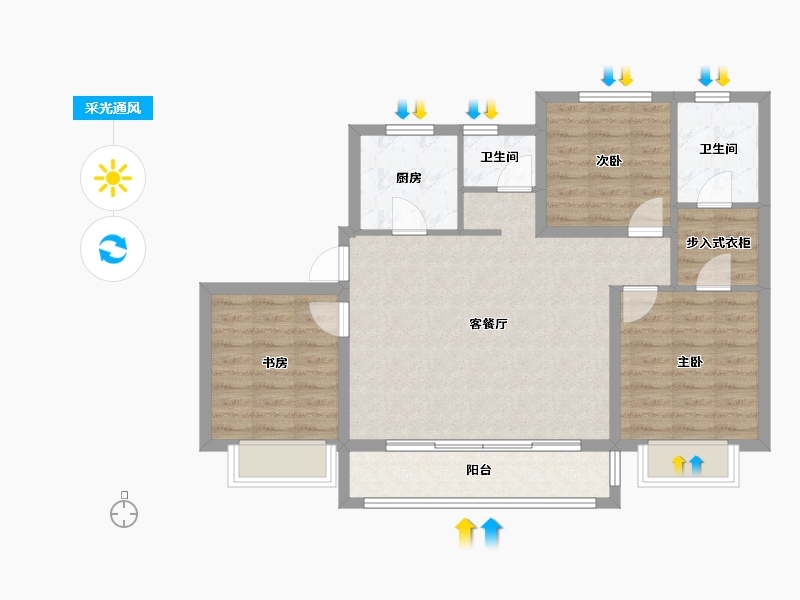 天津-天津市-鸿坤理想城澜境东苑50号楼,澜境西苑70号楼建面130m²-82.60-户型库-采光通风