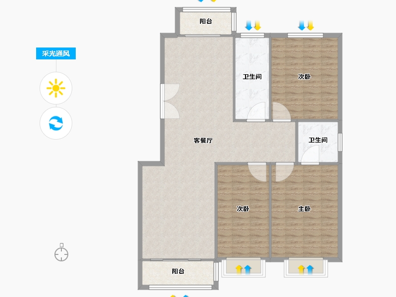 天津-天津市-御河园御河园1号楼建面156m²-125.27-户型库-采光通风