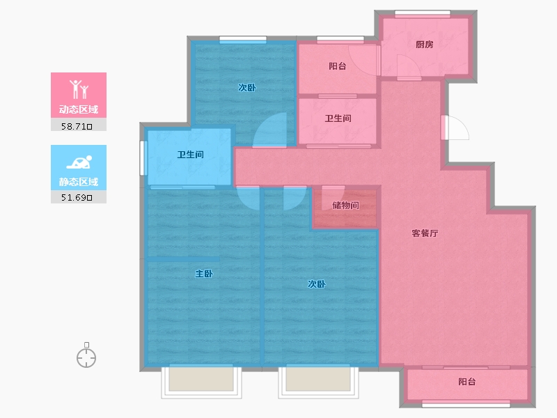 天津-天津市-静壹城建面建面126m²-100.81-户型库-动静分区