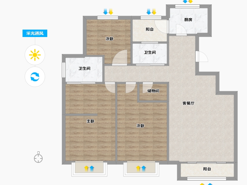 天津-天津市-静壹城建面建面126m²-100.81-户型库-采光通风