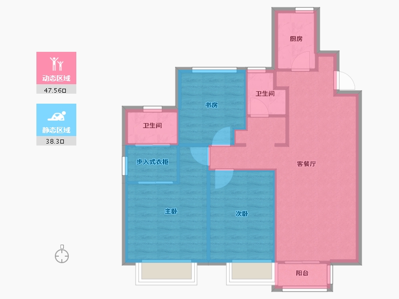 天津-天津市-新湖美丽洲17栋,21栋,22栋,5栋建面122m²-77.65-户型库-动静分区