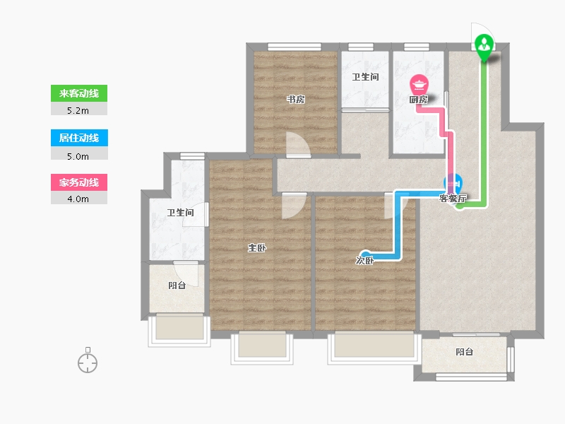 天津-天津市-新湖美丽洲19栋,20栋,建面126m²-92.62-户型库-动静线