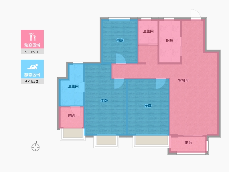 天津-天津市-新湖美丽洲19栋,20栋,建面126m²-92.62-户型库-动静分区