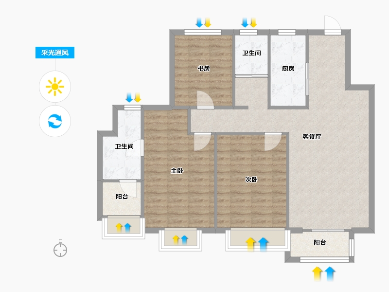 天津-天津市-新湖美丽洲19栋,20栋,建面126m²-92.62-户型库-采光通风