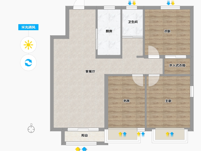 天津-天津市-新湖美丽洲6栋5栋,建面107m²-78.21-户型库-采光通风