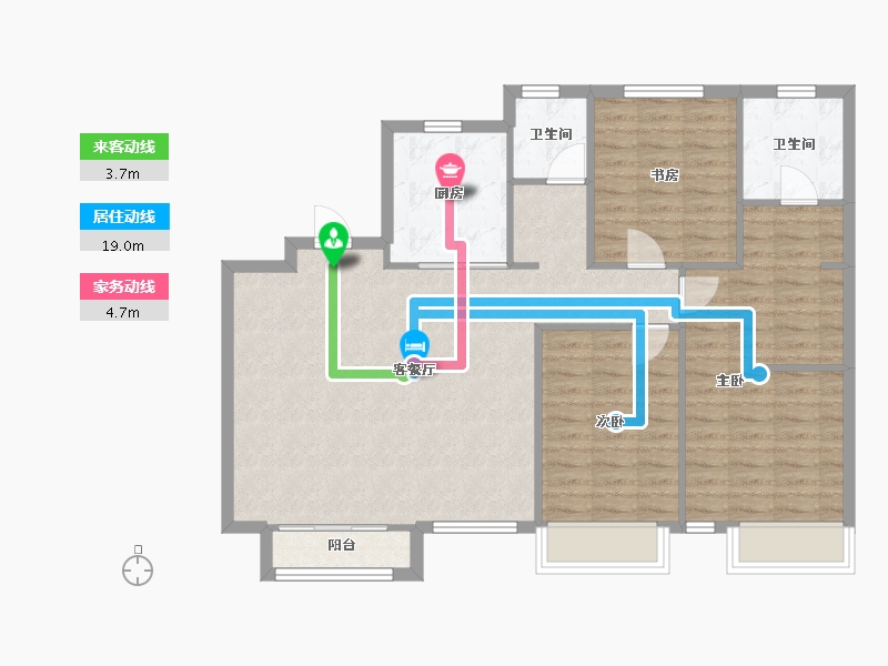 天津-天津市-新湖美丽洲9栋,14栋建面135m²-100.37-户型库-动静线