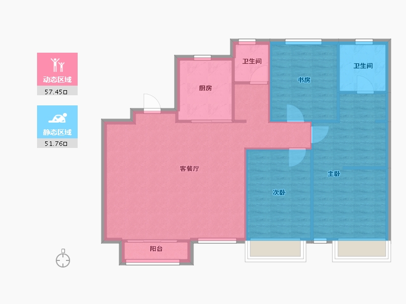 天津-天津市-新湖美丽洲9栋,14栋建面135m²-100.37-户型库-动静分区