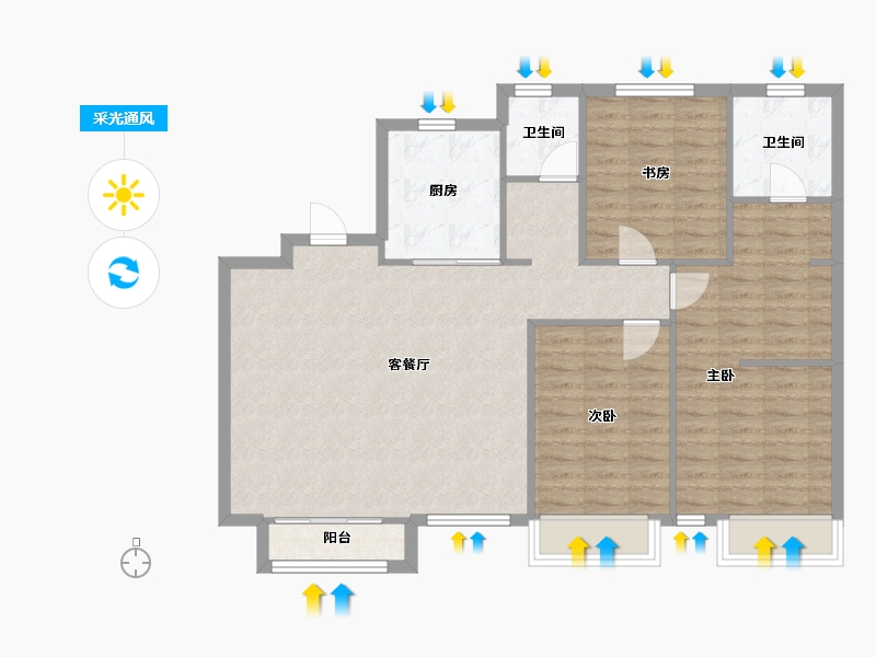 天津-天津市-新湖美丽洲9栋,14栋建面135m²-100.37-户型库-采光通风