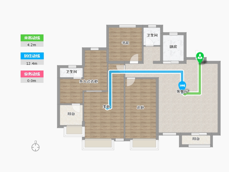 天津-天津市-新湖美丽洲9栋,14栋建面135m²-122.21-户型库-动静线