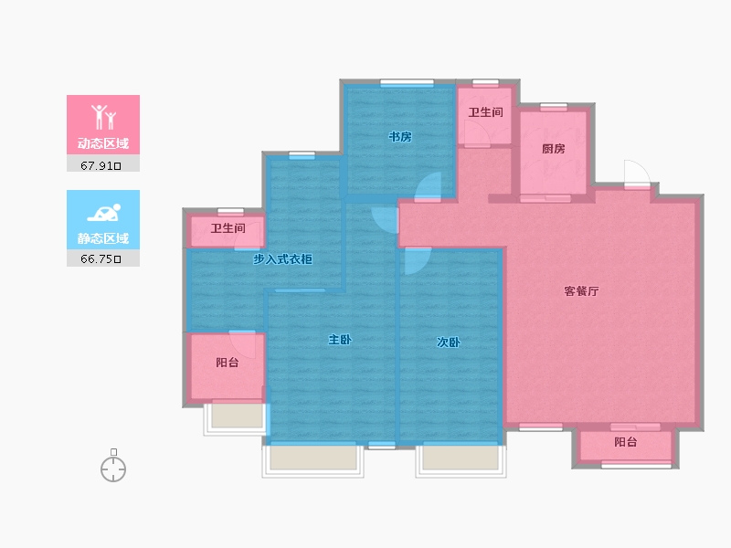 天津-天津市-新湖美丽洲9栋,14栋建面135m²-122.21-户型库-动静分区